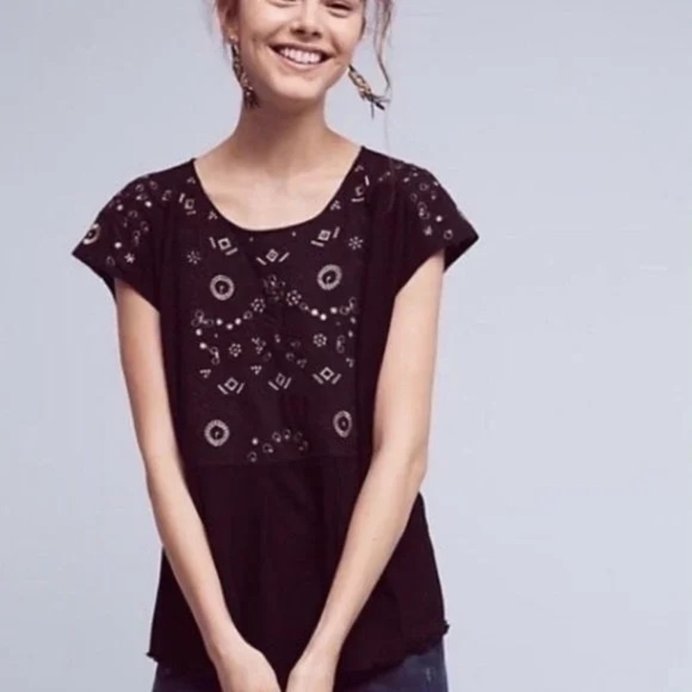Anthropologie Akemi + Kin Black with gold embroidery Top